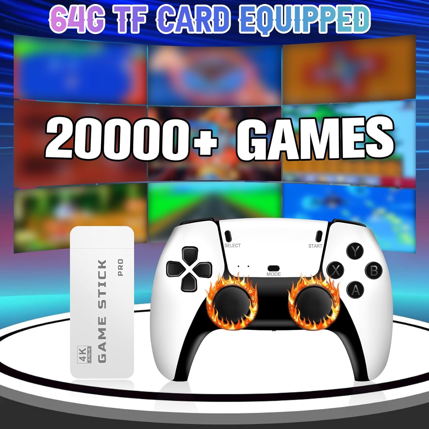 Retro Game Console, 64G 20000+ Games Nostalgic Game Stick, 4K HD Output, Retro Games TV Stick with 23 Emulators, Dual 2.4G Wireless Controllers, Nostalgic Gift for Family, Friends, and Children