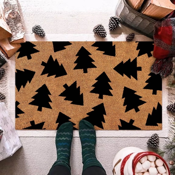 BJUTIR Doormat In Home Christmas Floral Welcome Cane Christmas Tree Light String Deer Door Mat Floor Mat