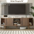 thumbnail image 3 of 62" Fluted TV Stand, Mid Century Modern TV Stand for TVs up to 70", Entertainment Center with Storage, Sliding Doors, Adjustable Shelf, Wood Media Console for Living Room, Bedroom, Walnut, 3 of 7