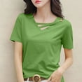 thumbnail image 4 of NuoCaiYun Casual Tops for Women, Summer Womens Casual Oversize Solid Color V-Neck Short Sleeve T-Shirt, 4 of 6
