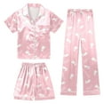 thumbnail image 2 of CAIXIA Kids Pajamas 3 Piece Summer Silk Pj Set Short Sleeve with Shorts & Long Pants Sleepwear Loungewear for Kids Pjs Clothes,26-Light Pink, 2 of 6