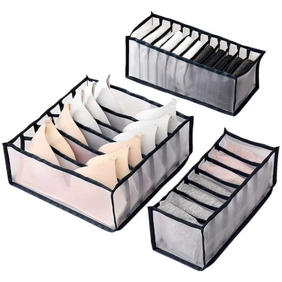 Wishstar Aufbewahrungsboxen für Unterw?sche, Faltbar Aufbewahrungsbox für Socken, Schubladen-Organizer Schrank Organizer, 3er Set FüR BHS, Socken, Unterhosen(Grau)