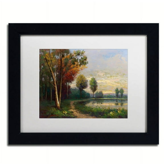 Trademark Fine Art "Landscape with a Lake" Canvas Art by Daniel Moises, White Matte, Black Frame