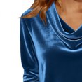 thumbnail image 6 of Ahabrexf Satin Blouses for Women, Solid Color Draped Cowl Neck 3/4 Sleeve Casual Satin Top, 1 Pc, 6 of 8