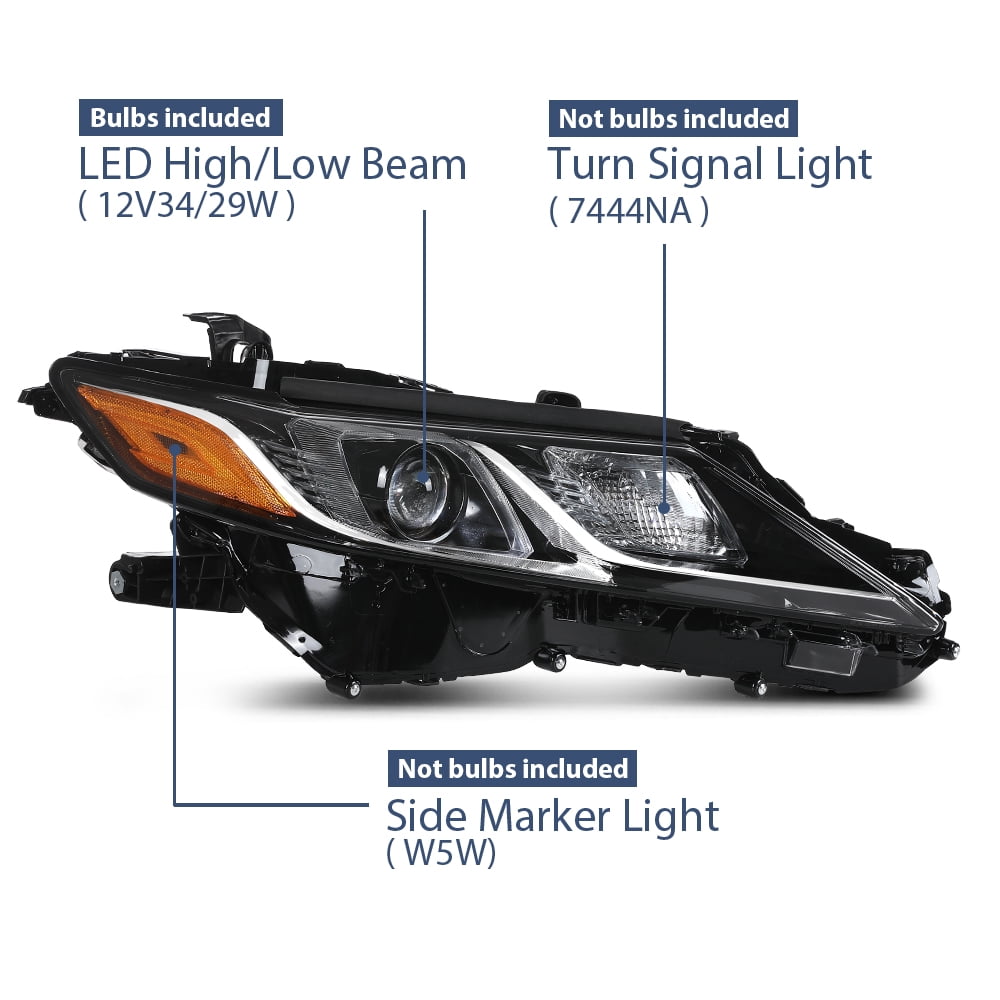 PIT66 Projector Headlight Assembly Right Passenger Side Fit for Toyota Camry LE SE 2018 2019 2020 2021 2022 Headlamps