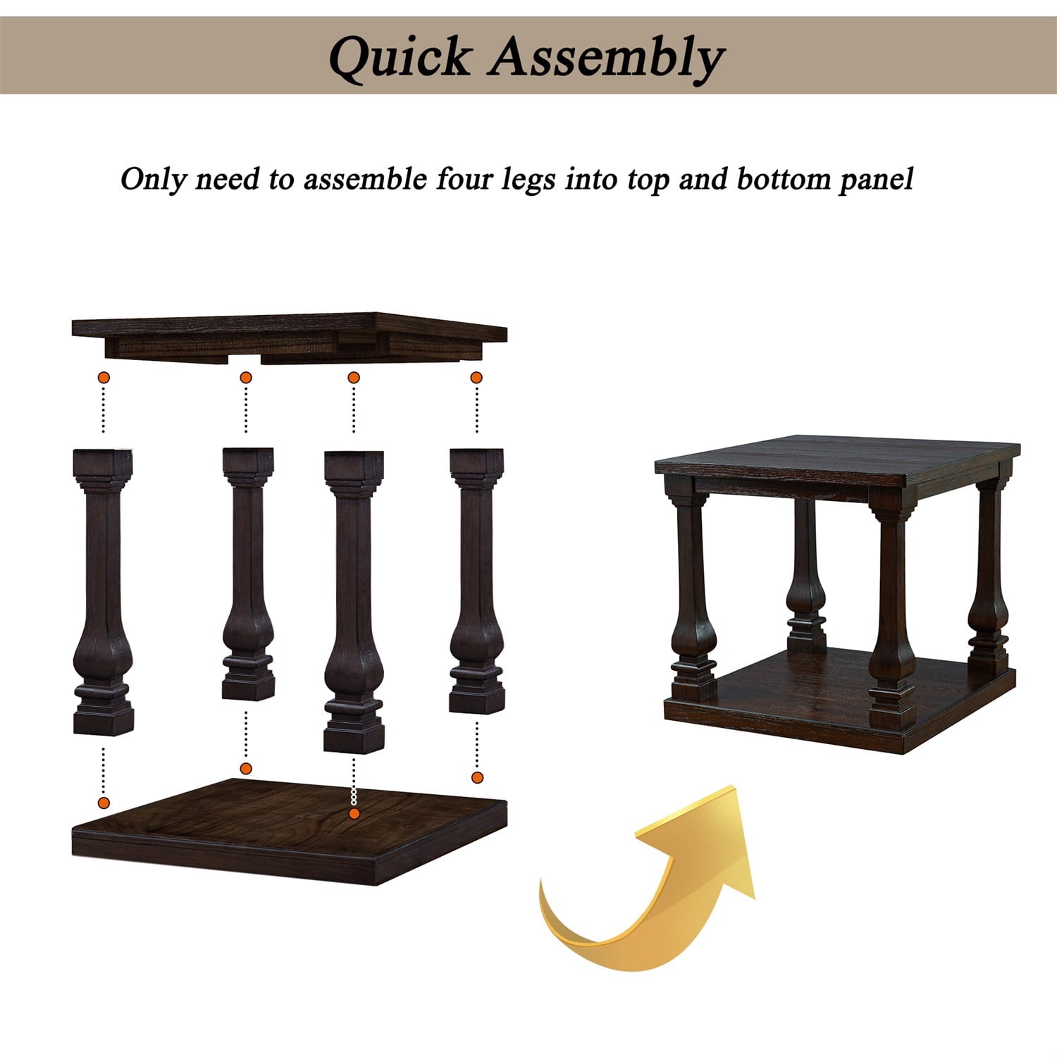Hommoo 24.8" Farmhouse Wooden End Table with Storage Shelf, Vintage Square Side Table with Carved Legs for Living Room, Bedroom & Entryway, Espresso