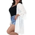 thumbnail image 2 of DARING DIVA Plus Size Half Sleeve Shrugs Open Front Chiffon Tops 1X White, 2 of 6