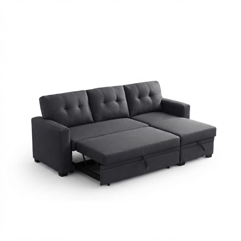 82" L-Shaped Convertible Sleeper Sectional Sofa with Pull-Out Bed, Storage Chaise, Removable Back Cushions, Modular Corner Couch for Living Room, Apartment, Home Office