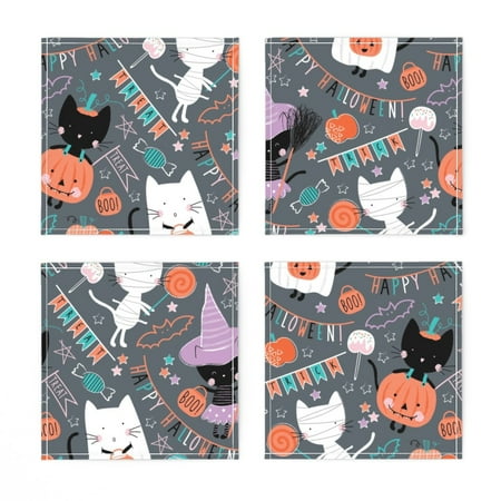 

Linen Cotton Canvas Cocktail Napkins (Set of 4) - Treat Kitties Vintage Halloween Cats Kids Party Gray Kitty Cat Print Cloth Cocktail Napkins by Spoonflower