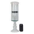thumbnail image 5 of Contemporary Ribbed Cylinder Glass Pillar Candle Holder On Pedestal Stand 17"H, 5 of 6