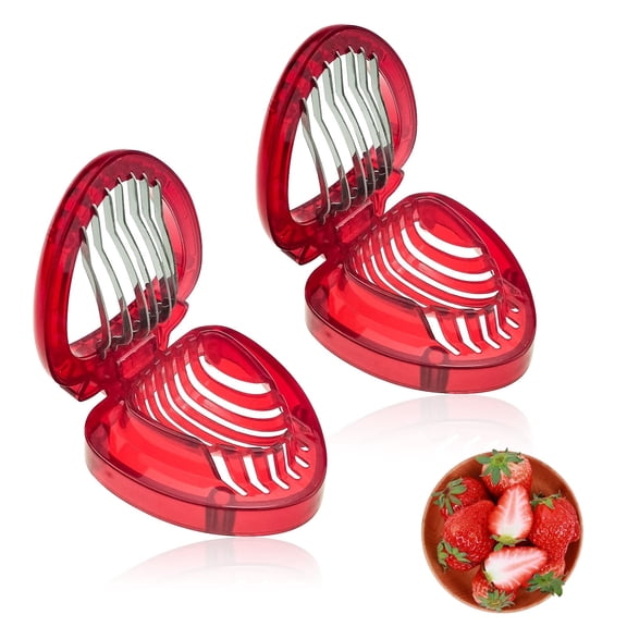 Red Strawberry Slicer,Cup Slicers | Egg Slicers | banana slicers | Strawberry Cutter | Quickly Making Fruit Vegetable,Stainless Steel Blade Kitchen Tools2pcs