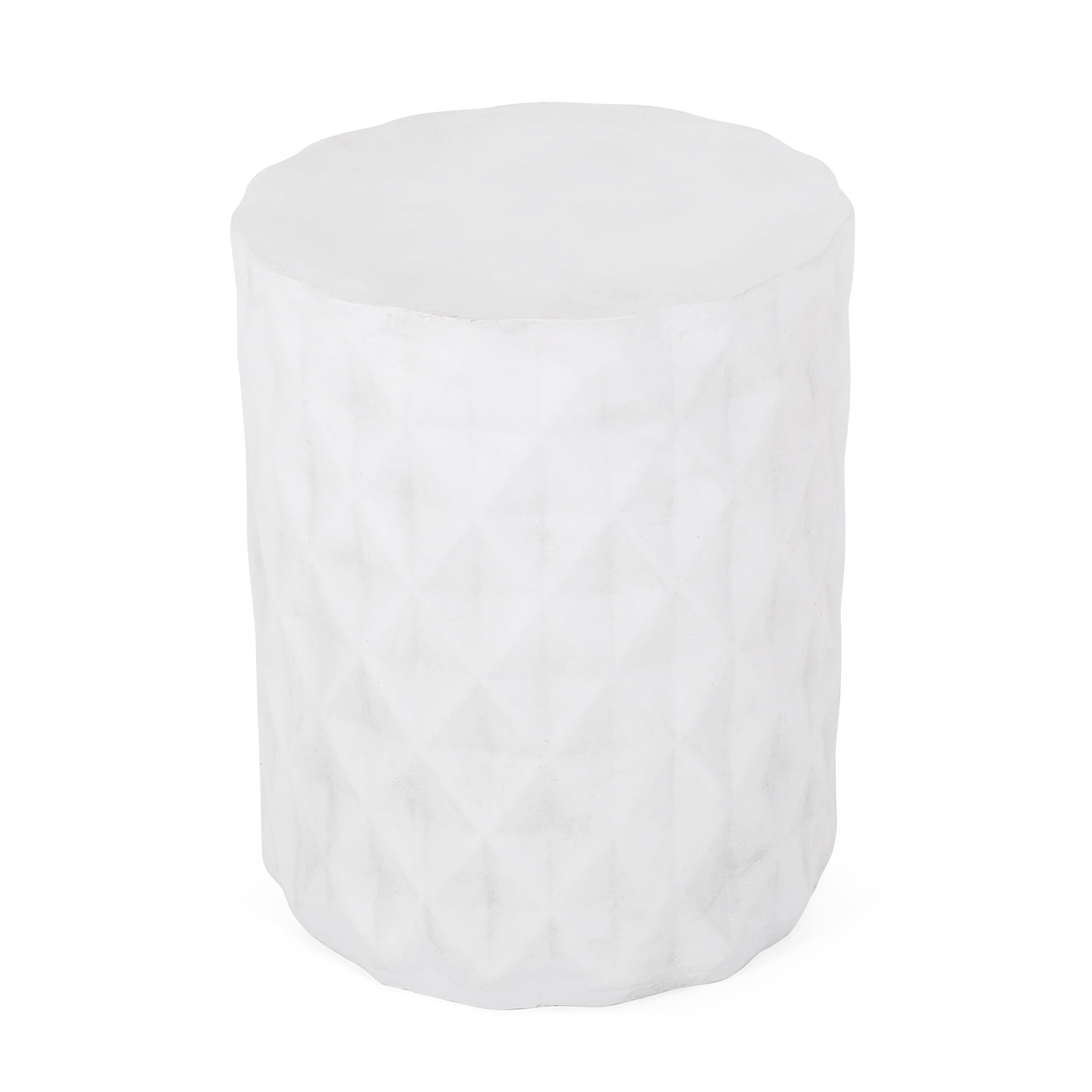 Outdoor Diamond Pattern Side Table, Lightweight Concrete Craft for Patio Garden, White