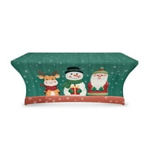 TSOVTHRID Polyester Table Cover Fitted Table Cloth Rectangular, Wrinkle Resistant, Stretchy Tablecloth Protector for Banquet, Party, Event Christmas Decor, Cartoon Snowman Santa Claus Reindeer Print