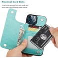 thumbnail image 5 of Compatible with iPhone 13 Pro Max Case Wallet with Card Holder, Embossed Butterfly Pattern PU Leather Double Buttons Flip Shockproof Protective Cover for Magnetic Car Mount 6.7 Inch (Green), 5 of 15
