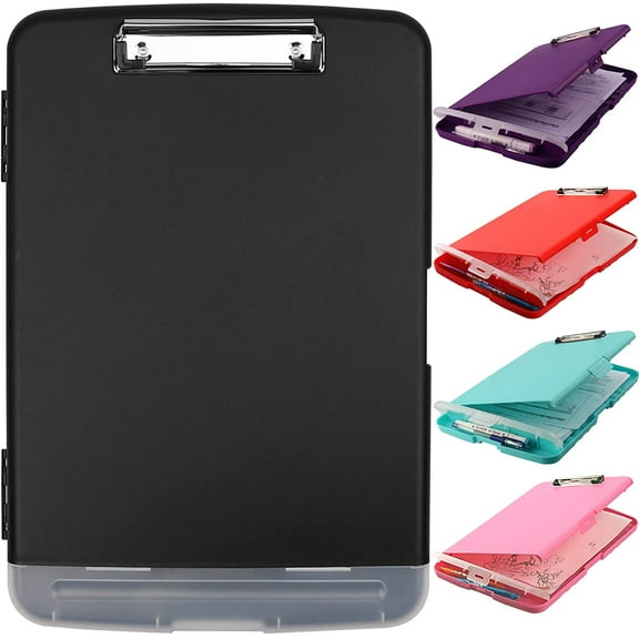 Clipboard with Storage, A4 Binder Clipboards with Pen Holder,Heavy Duty Plastic Storage Clipboard with Low Profile Clip,Nursing Clipboard Folder Side-Opening,Smooth Writing Clip Board for Office-Black