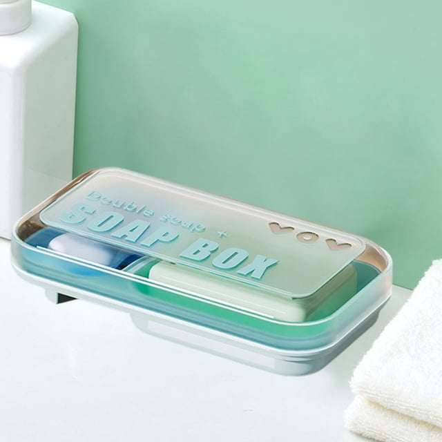 Jabonera de baño con tapa y escurridor, de plástico azul tinta, antideslizante, ventilada | Jabonera portátil de viaje para uso en casa, al aire libre, camping y baño
