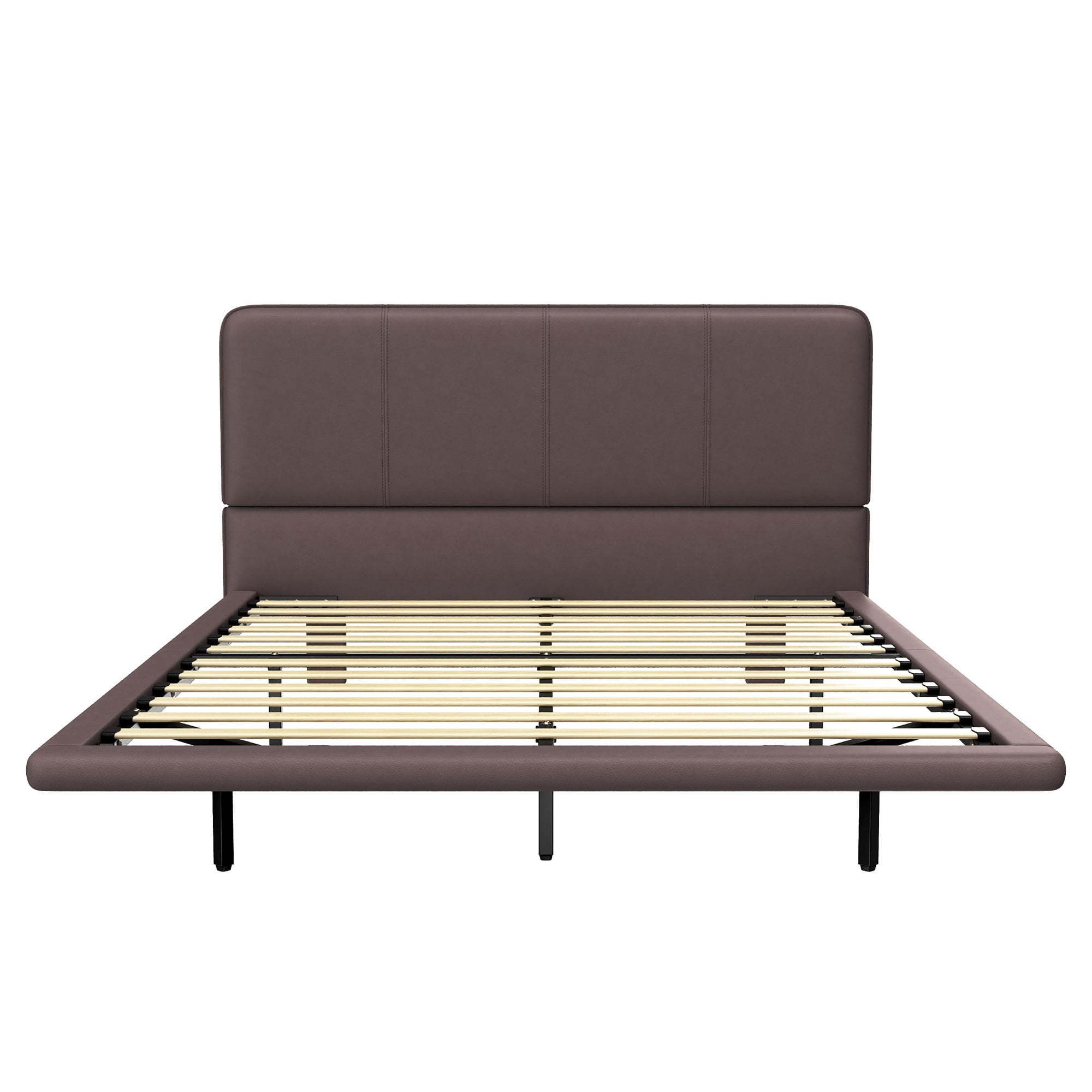 Alvantor Modern Floating Platform Bed Frame with LED Lights, Full Size, Coffee PU Leather Upholstery