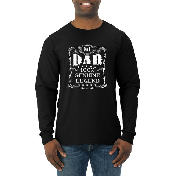 Wild Bobby, No. 1 Dad Genuine Legend Father's Day Mens Long Sleeve Shirt, Black, Small