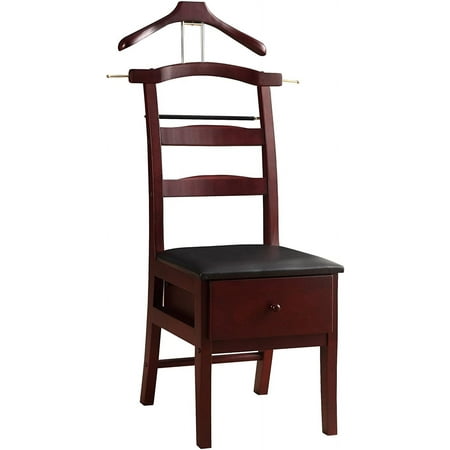 Proman Products Manchester Chair Valet VL36123 with Drawer, Hanger, Trouser Bar and Tie & Belt Bar, 18"W x 23"D x 44" H, Walnut