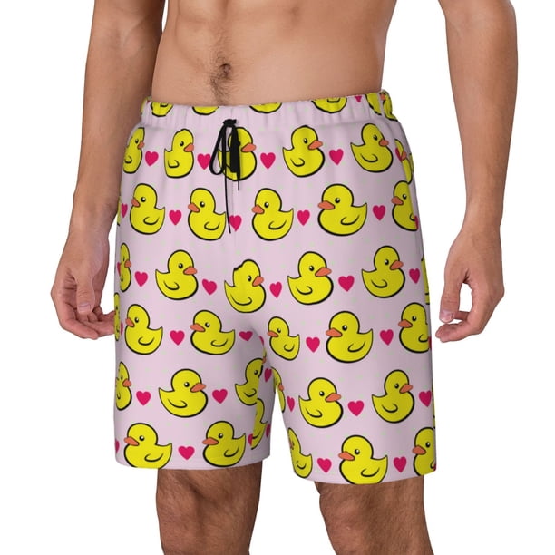 Balery Ducks And Pink Heart Bañador para hombre, shorts de playa de secado rápido con entrepierna y forro de compresión-Medium