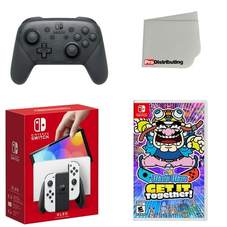 Nintendo Switch OLED Console White with Extra Wireless Controller, WarioWare: Get It Together! and Screen Cleaning Cloth