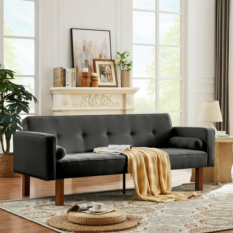 uhomepro Fabric Covered Sofa Bed with Adjustable Backrest, Convertible Sofa and Couch for Living Room, Dark Gray - Walmart.com