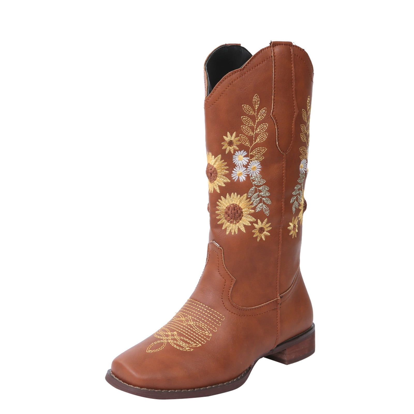 Boots Womens Sunflower Embroidered Vintage Cowgril Cowboy Western Boots