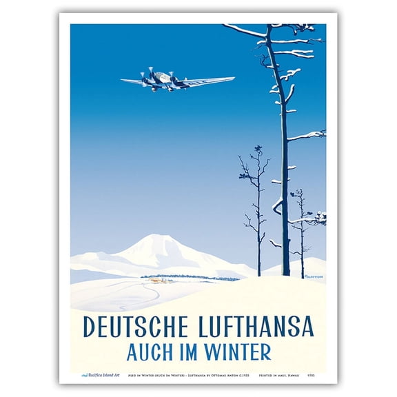 Also in Winter (Auch Im Winter) - Lufthansa German Airlines - Vintage Airline Travel Poster by Ottomar Anton c.1935 - Master Art Print (Unframed) 9in x 12in