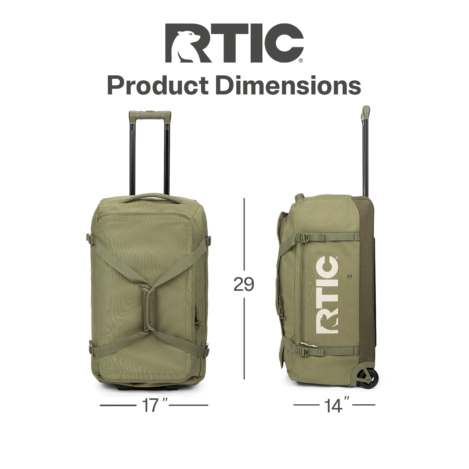 RTIC Road Trip Rolling Duffle Bag, Large, Water Resistant and Wheeled, Olive & Beach
