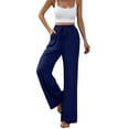 thumbnail image 2 of Endives Women's Wide Leg Pants Textured Elastic High Waisted Solid Color Flared Elegant Casual Pants Dark Blue, 2 of 7