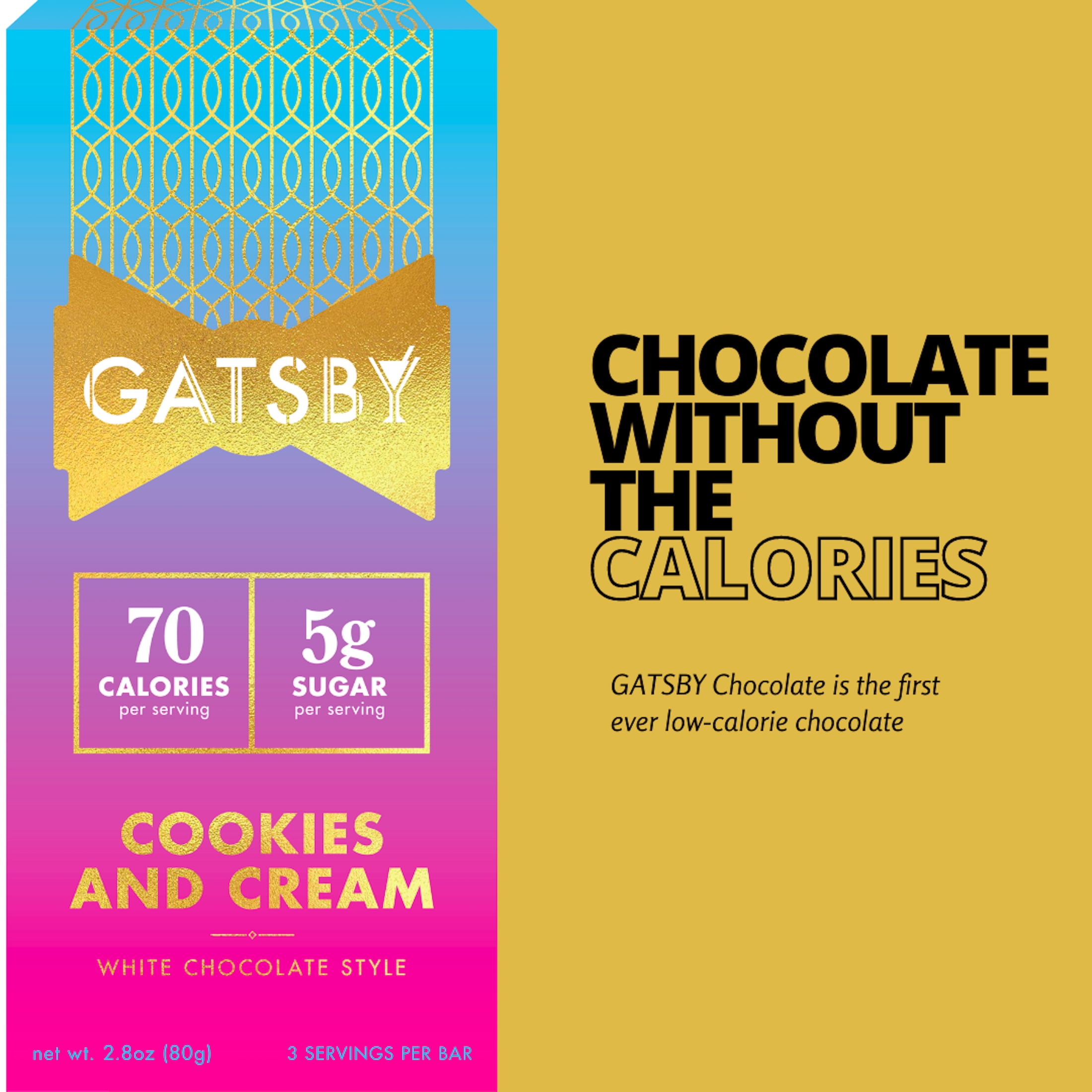 Gatsby Cookies & Cream White Chocolate Style Bars, Low-Sugar, 2.8 oz