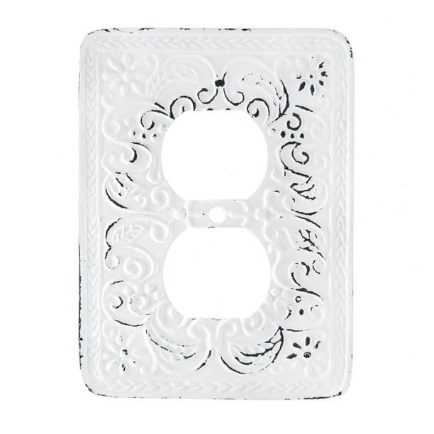 Distressed White Scroll Metal Outlet Cover Home Decoration Walmart Com Walmart Com