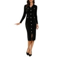 thumbnail image 1 of Vestido de suéter Bodycon INSPIRE CHIC para mujer 2025, vestido midi de punto con cuello en V, mangas largas y decoración de botones, talla XL, negro, 1 of 6