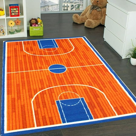 Kids Rug basketball court 5' X 7' Children Area Rug for Playroom & Nursery - Non Skid Gel