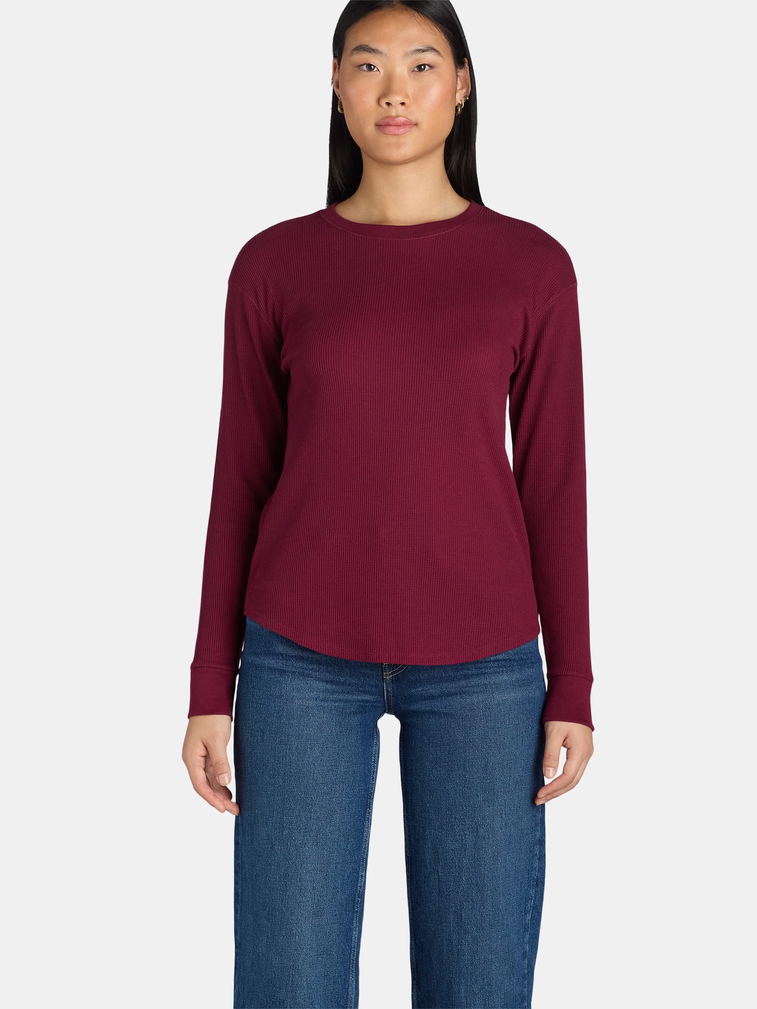 Time and Tru Women’s Essential Thermal T-Shirt with Long Sleeves, Sizes XS-XXXL