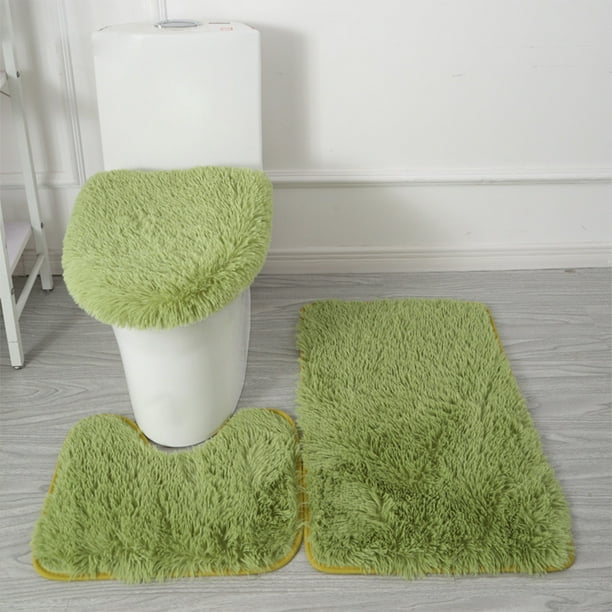 Juego de moqueta de baño de 3 piezas | Alfombrillas de poliéster grueso y suave - Alfombras de suelo absorbentes de agua de pelo alto con respaldo antideslizante de PVC | Incluye Grandes 50x80 cm, U