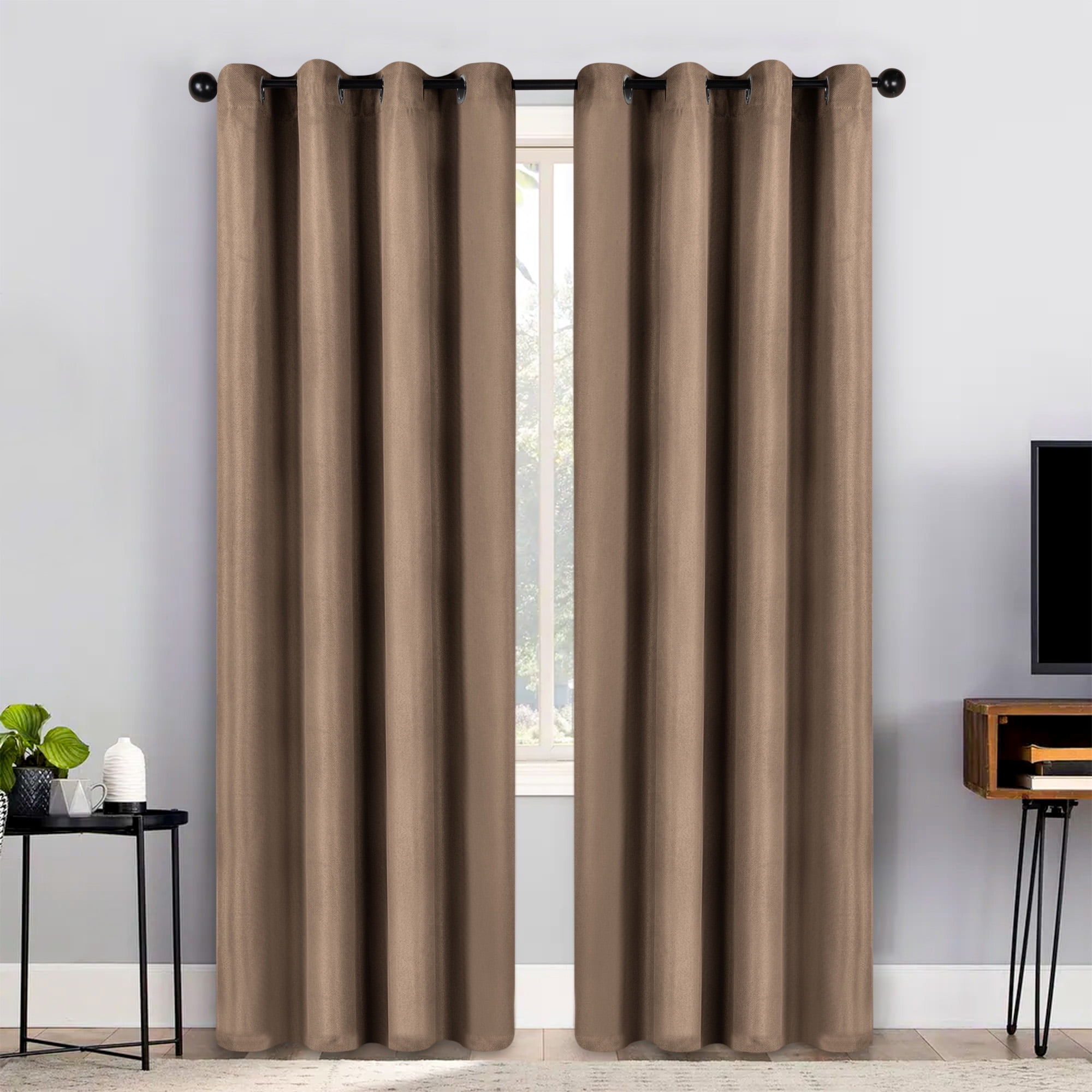 Superior Jaxon Blackout Curtains Set of 2, Grommet Header Curtain Panel Pair, 52"W x 84"L, Tan