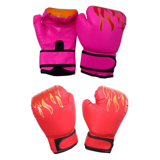 Guantes de boxeo Cola 2 pares de entrenamiento para niños cuero de PU rosa y rojo