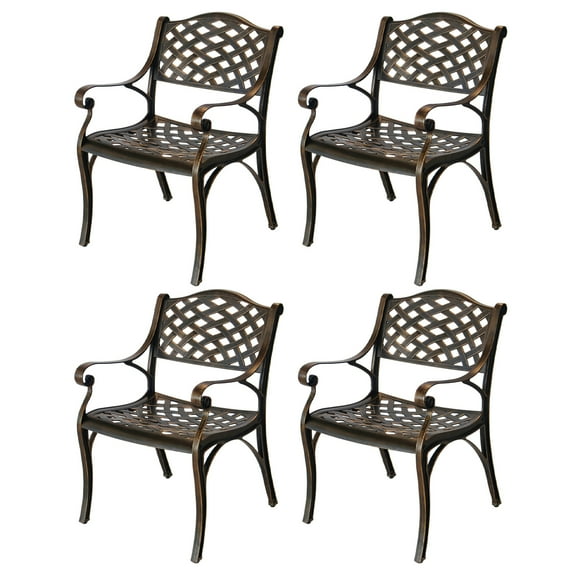 Aluminum Patio Chairs Set of 4, Metal Outdoor Chairs, Patio Dining Chairs with Armrest, All Weather Bistro Chair with Adjustable Pads for Garden, Bronze