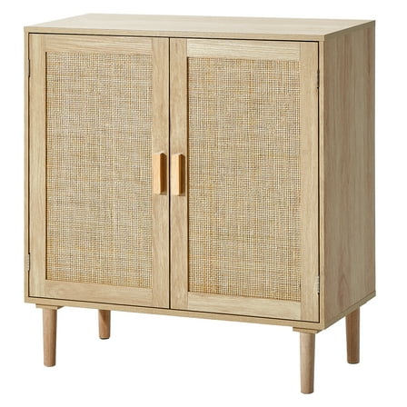 VEVOR Rattan Cabinet, Rattan Storage Cabinet with 2 Magnetic Doors and Adjustable Shelves, Sideboard Buffet Cabinet for Hallway, Entryway, Living Room, or Kitchen, Natural