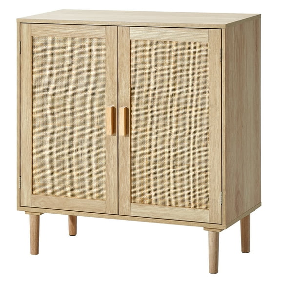 VEVOR Rattan Cabinet Storage with 2 Magnetic Doors & Adjustable Shelves Natural