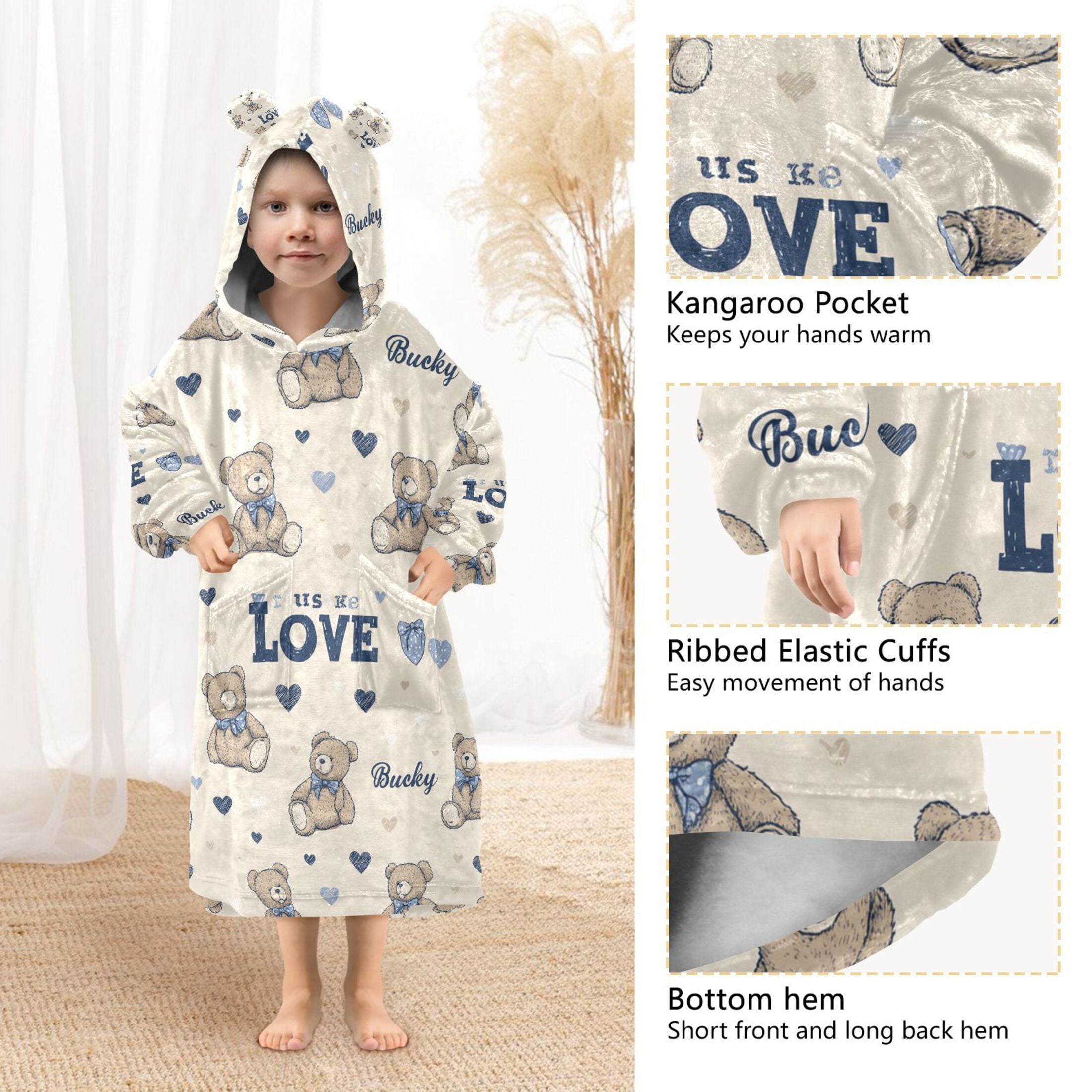 Wearable Blanket Hoodie for Care Bear Flannel Hooded Blanket with Pockets and Sleeves Suitable