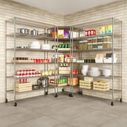 Seville Classics 6-Tier NSF Corner Shelving /w Wheels and 6 Bonus Shelf Liners, 28 D x 28 W x 72 H
