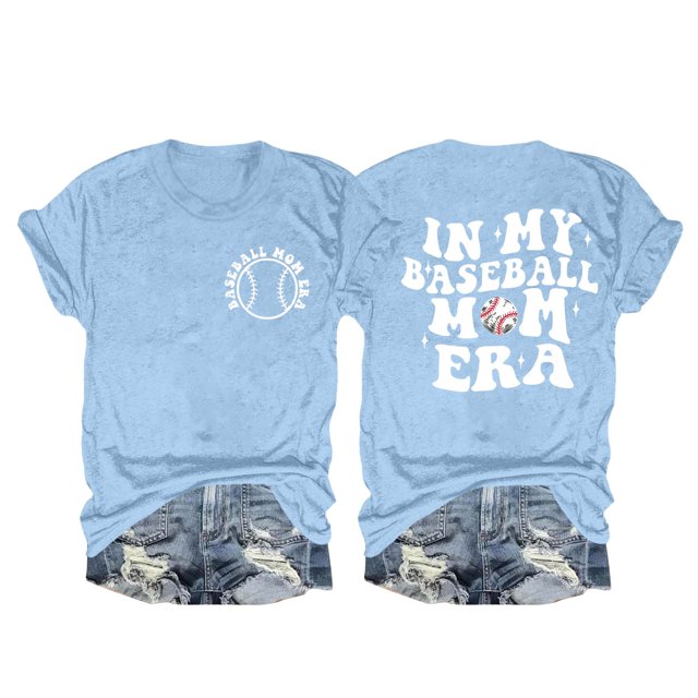 Nouveautés et Tendances T-Shirts Graphiques Uooqdmx pour Femmes, Chandail de Baseball pour Femmes, Chandail à Manches Courtes pour Femmes, Haut Décontracté à Col Rond à Manches Courtes, Chemises en Coton pour Femmes, Bleu Ciel TG
