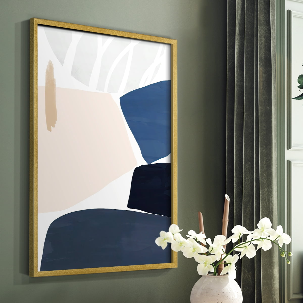 Denim and Sand II Framed Print in Gold Solid Wood Framed Print No Nail Hanging