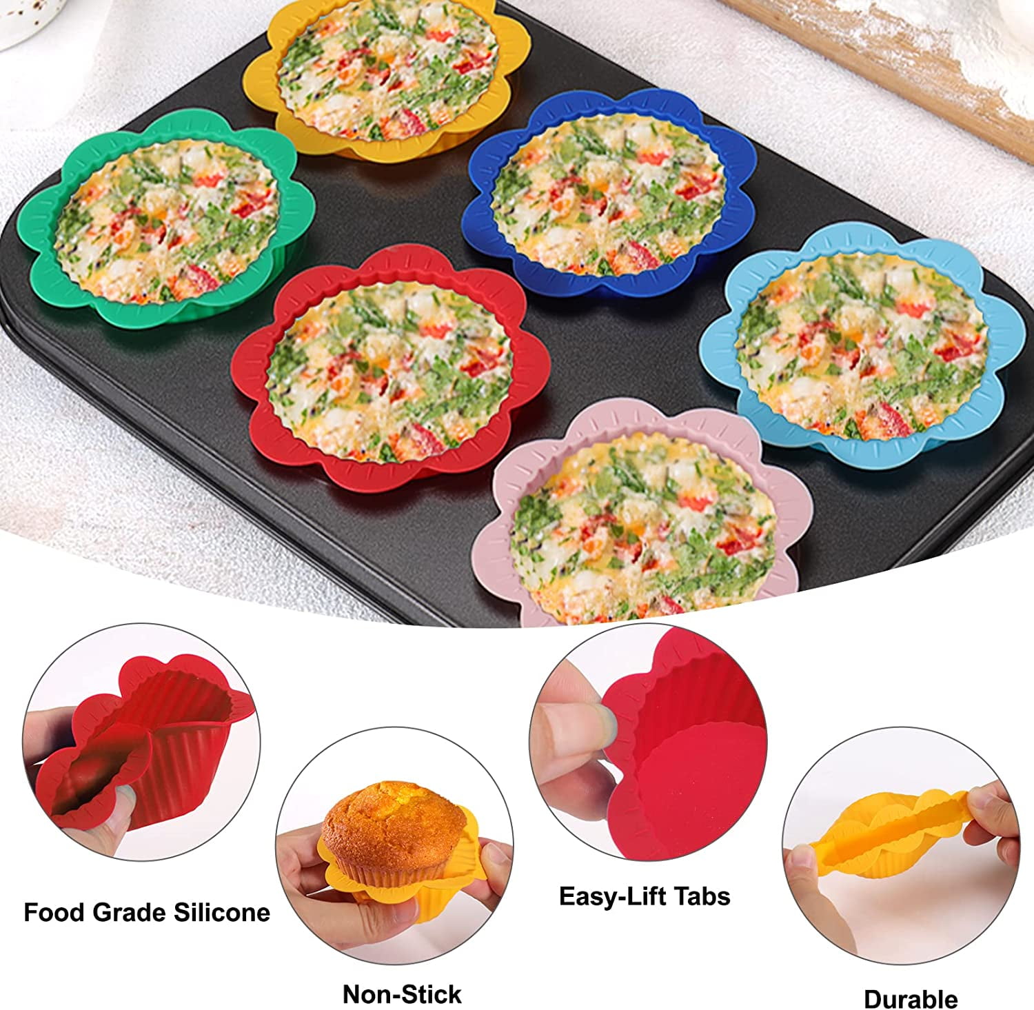 Silicone Cupcake Liners for Baking, 48Pcs Multicolor Reusable Non-Stick  Silicone Lunch Box Dividers- 2 Shapes Silicone Muffin Cups Bento Lunch Box