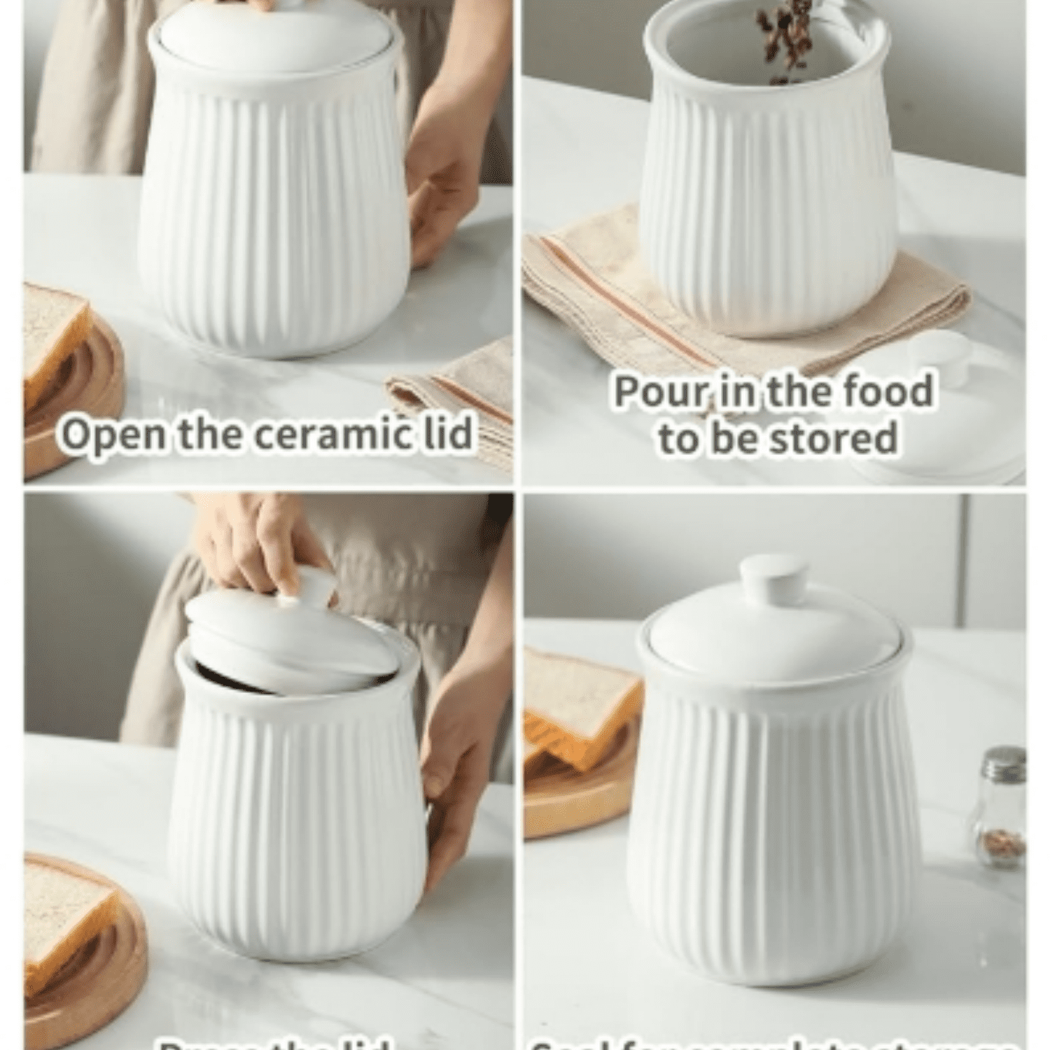 Food Storage Containers with Lids, 88 oz Ceramic Food Storage Jar, Airtight Cookie Candy Jar for Coffee Beans, Tea-leave, Sugar, Salt, Flour, Spice, Dog Treat Container, Microwaveable, White