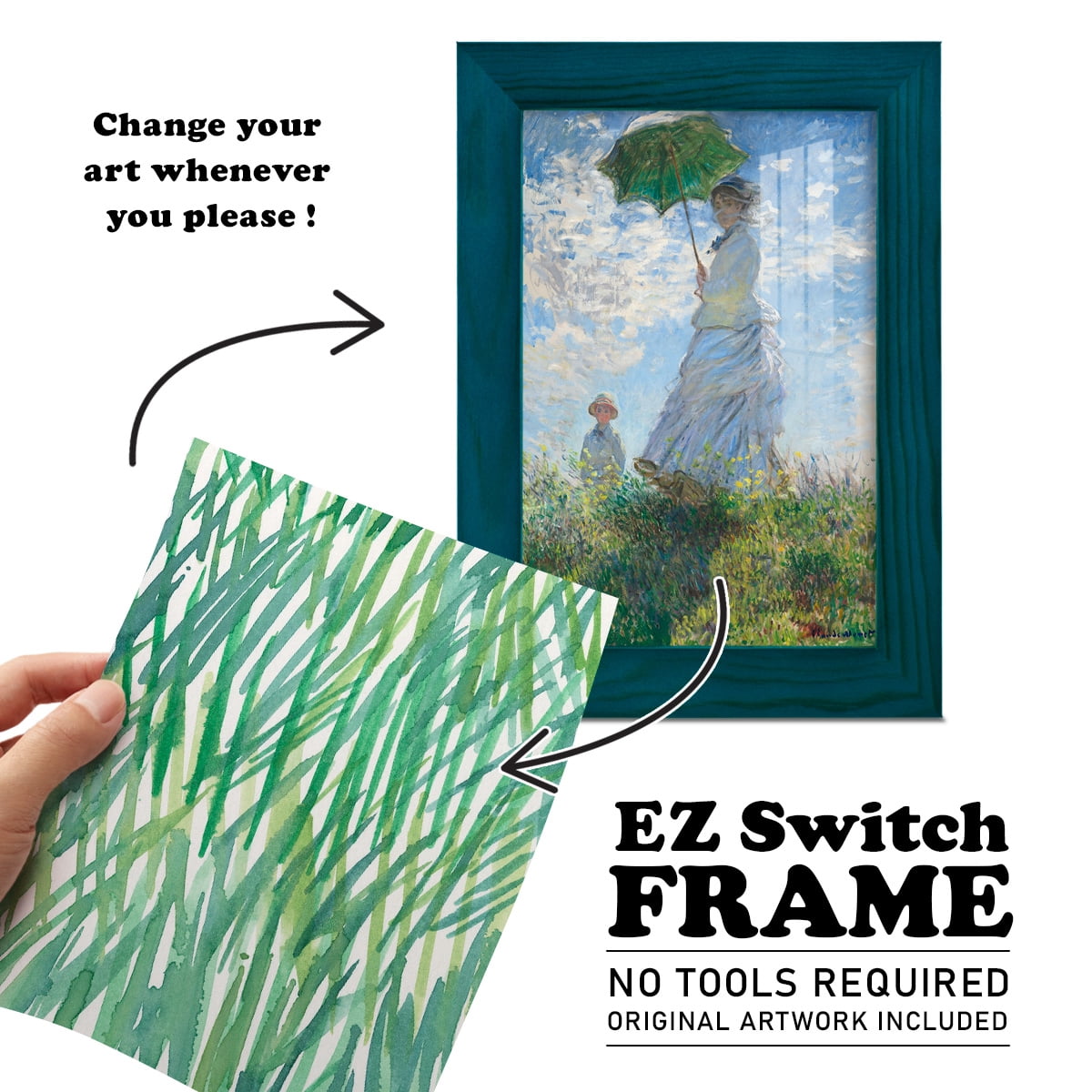Just Grass I - Framed Print w/glass - Ocean Blue