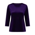 thumbnail image 4 of Women's 3/4 Sleeve Velvet Shirt - Round Neck Elegant Holiday Blouse, 4 of 8