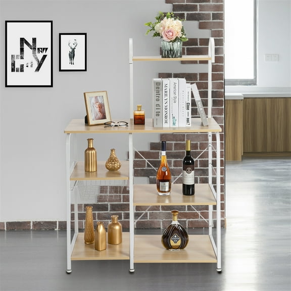 SESSLIFE 4-Tier Kitchen Baker's Rack, Storage Shelf Microwave Cart, Oven Stand Coffee Bar with 10 Side Hooks, Multifunctional Workstation for Kitchen, Living Room